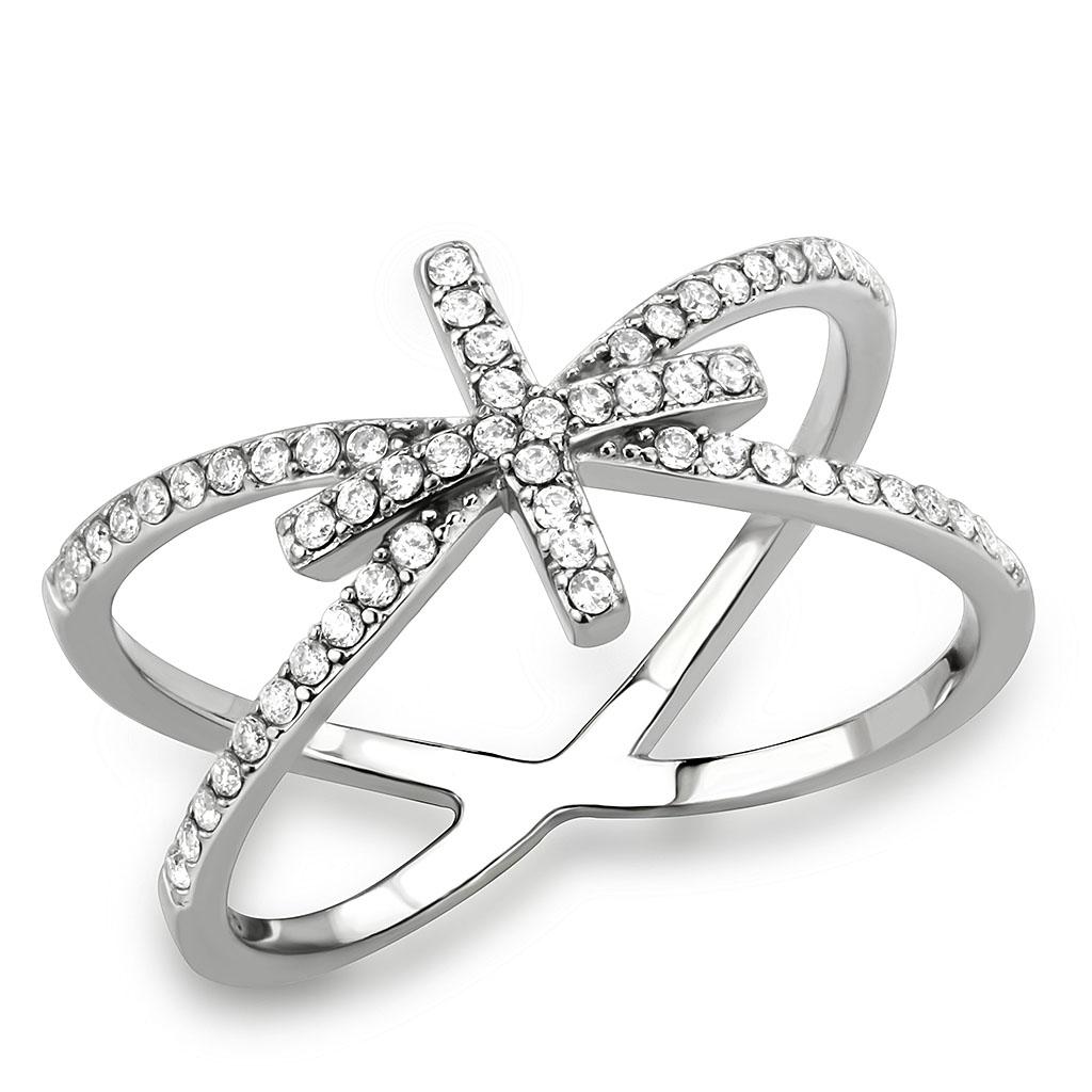 DA353 High Polished Stainless Steel Ring featuring AAA Grade CZ stone, showcasing a sleek and elegant design.