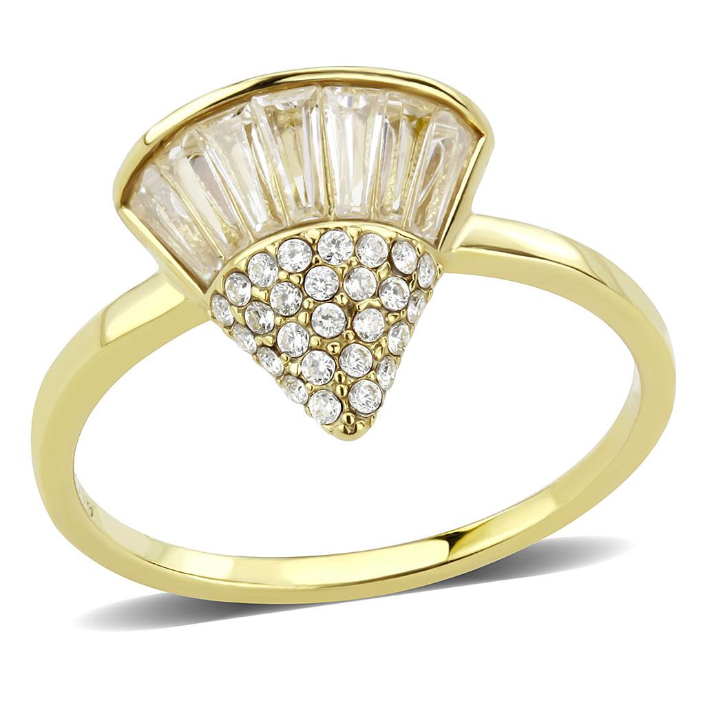 DA359 IP Gold Stainless Steel Ring featuring AAA Grade CZ stones, showcasing a luxurious design with gold ion plating.