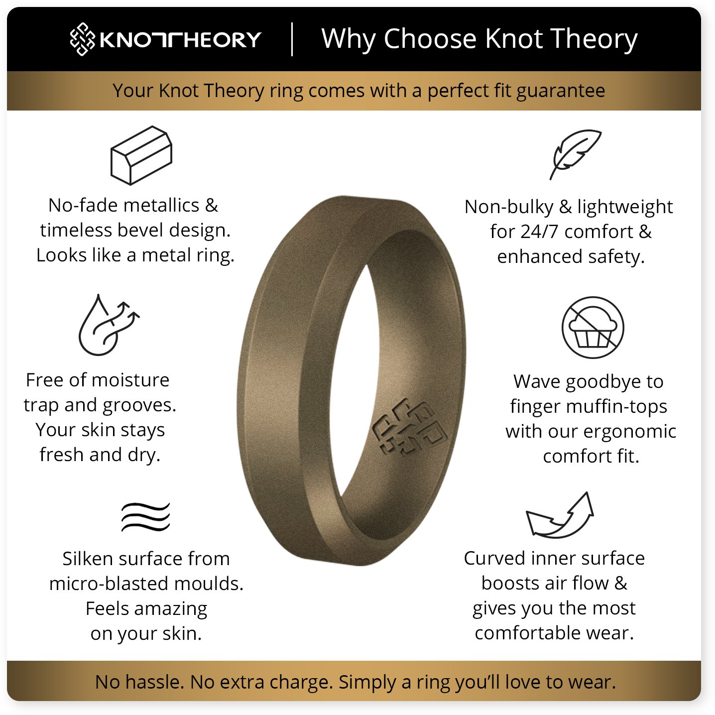 Dark bronze silicone ring with a bevel edge, designed for comfort and breathability, suitable for both men and women.