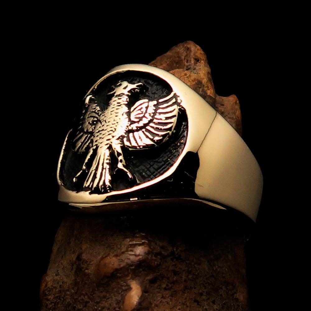 Men's Black Garuda Ring made of solid brass with high polish finish and intricate enamel detailing, showcasing a powerful ancient design.