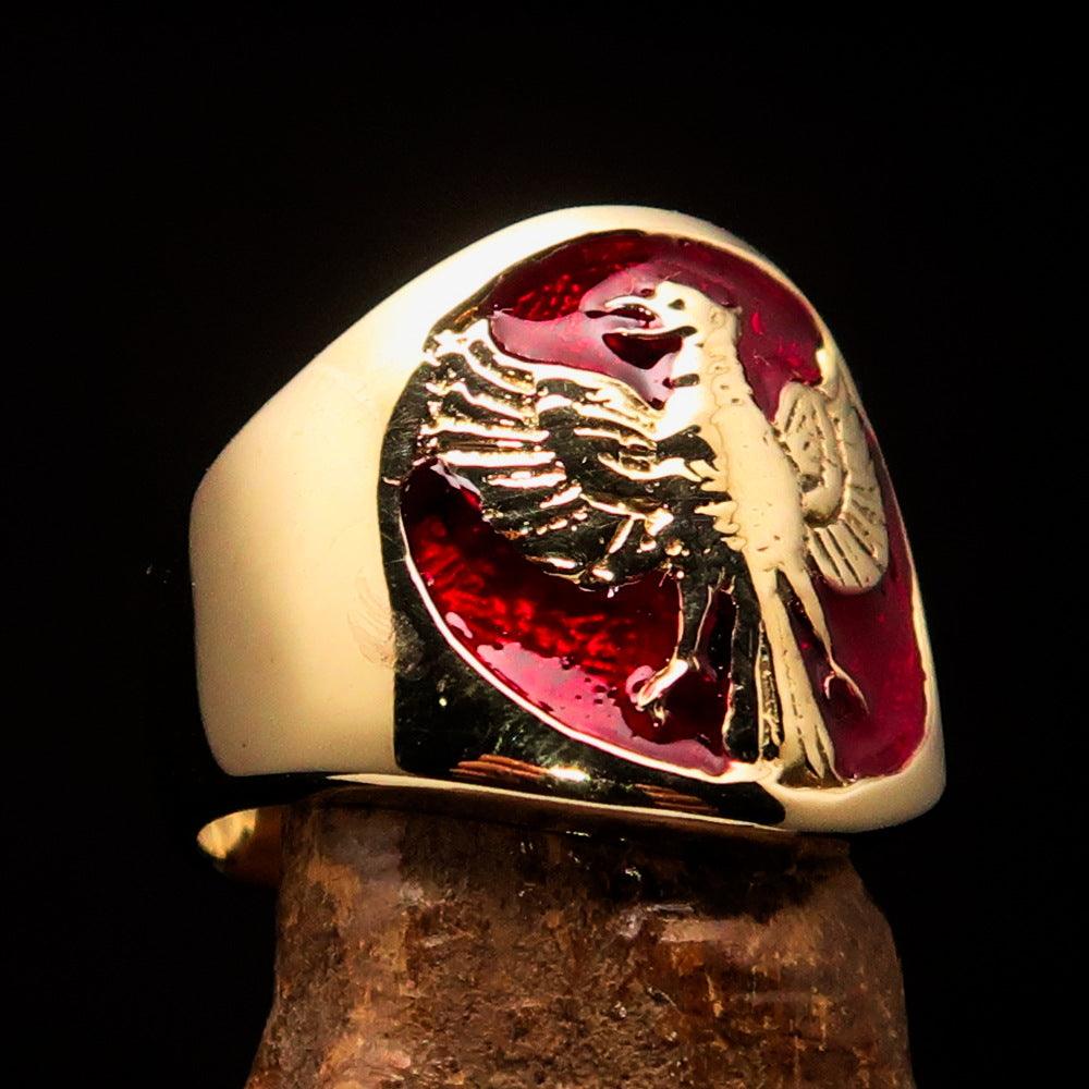 Excellent Crafted Ancient Men's Red Garuda Ring made of solid brass with intricate details and bold red enamel design.