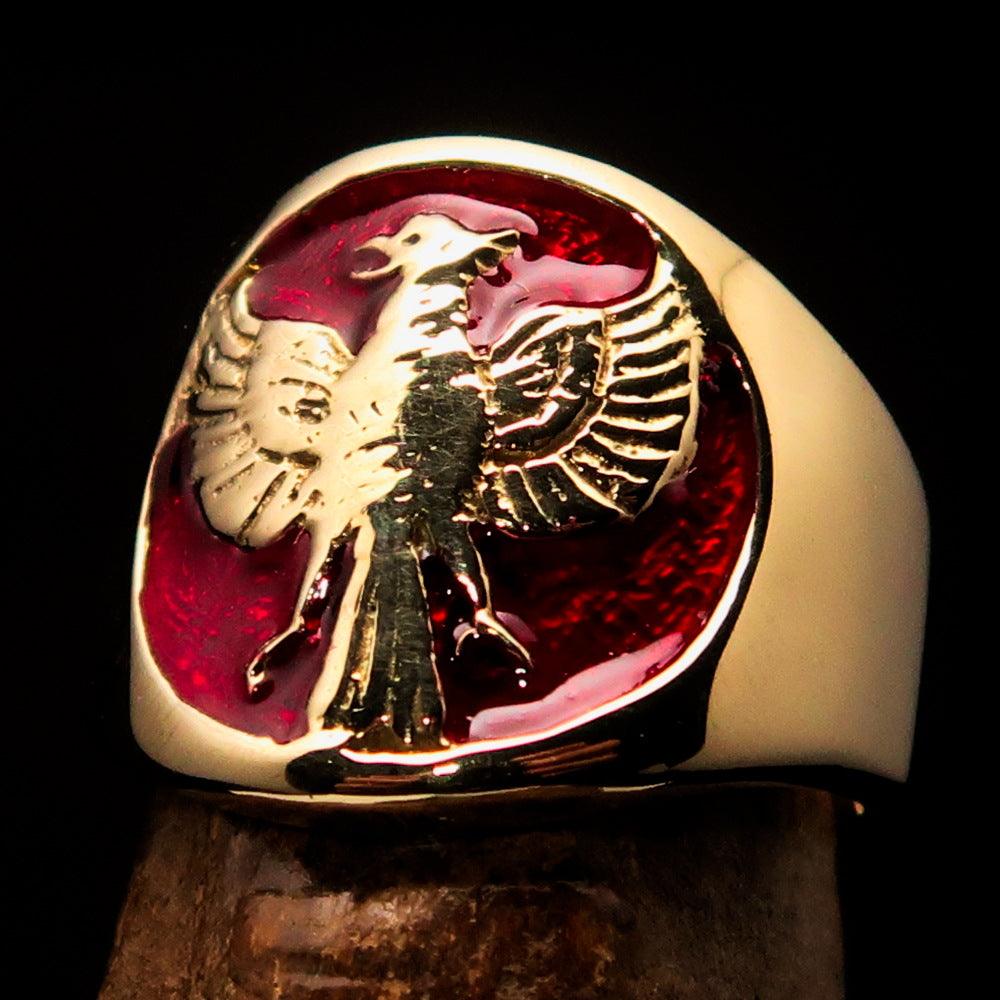 Excellent Crafted Ancient Men's Red Garuda Ring made of solid brass with intricate details and bold red enamel design.