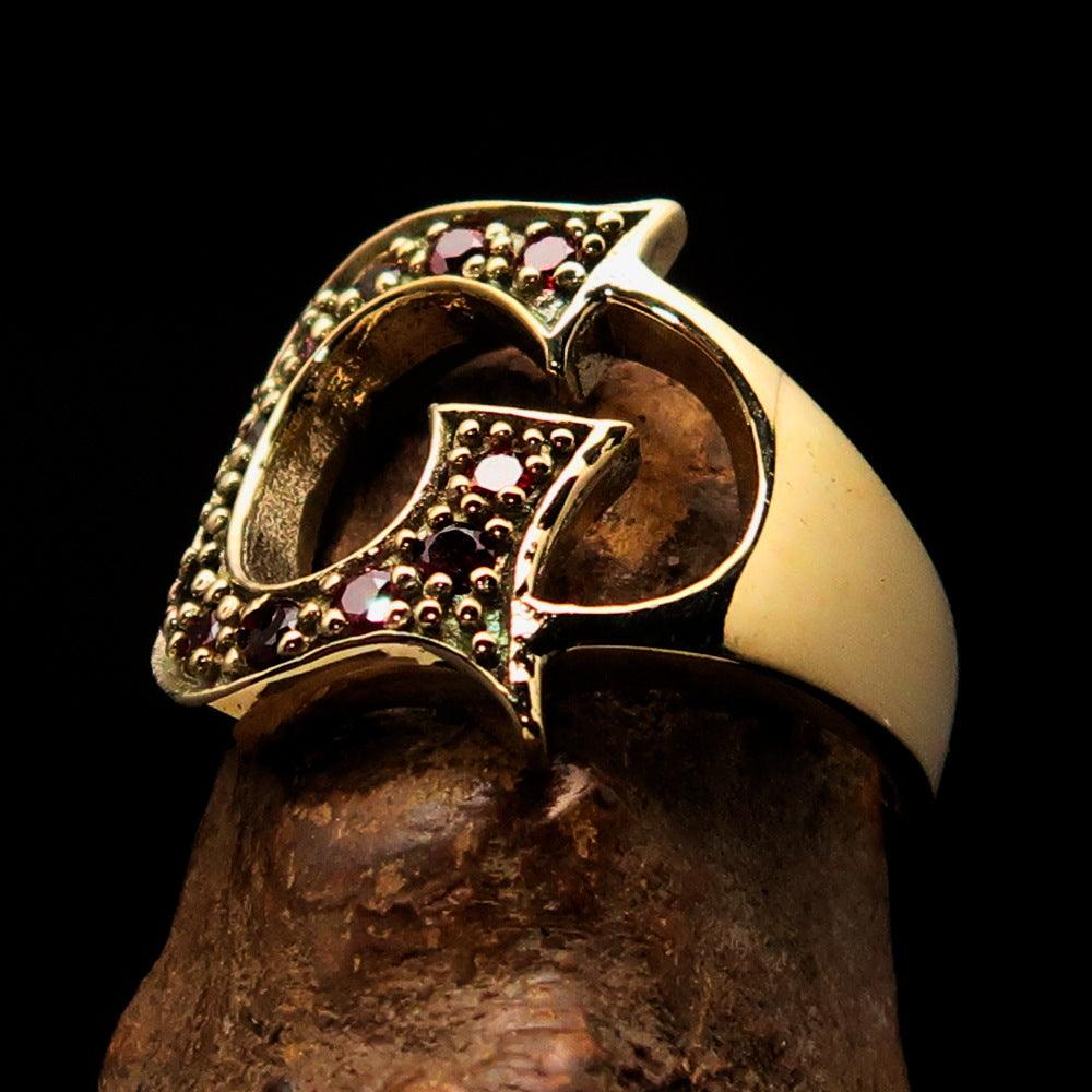 Excellent crafted Initial Ring featuring a bold letter G with 12 red CZ stones, made from solid Brass with a mirror polish finish.