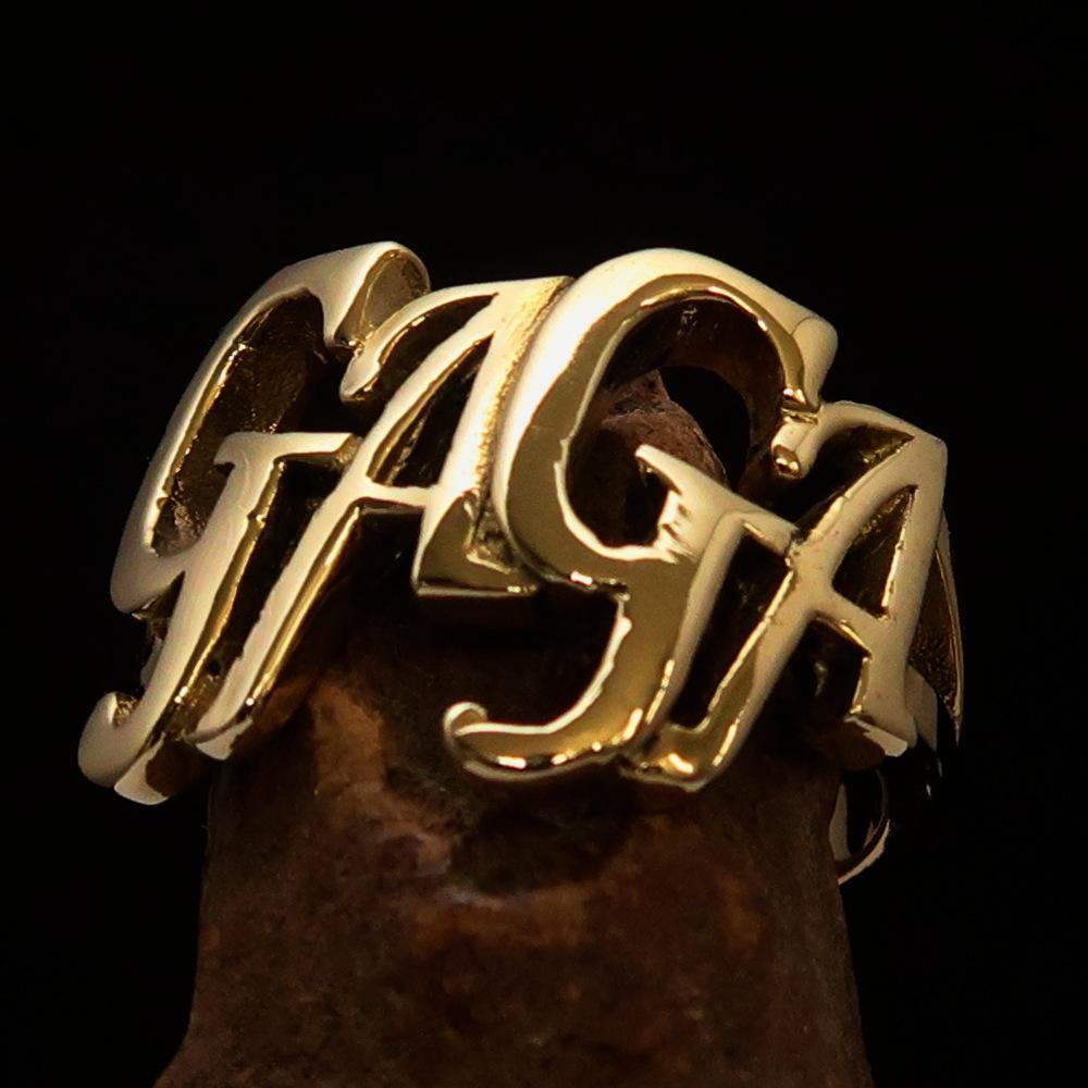 Excellent Crafted Mad Men's Gaga Ring made of solid brass with a mirror polished finish, showcasing its elegant design and craftsmanship.