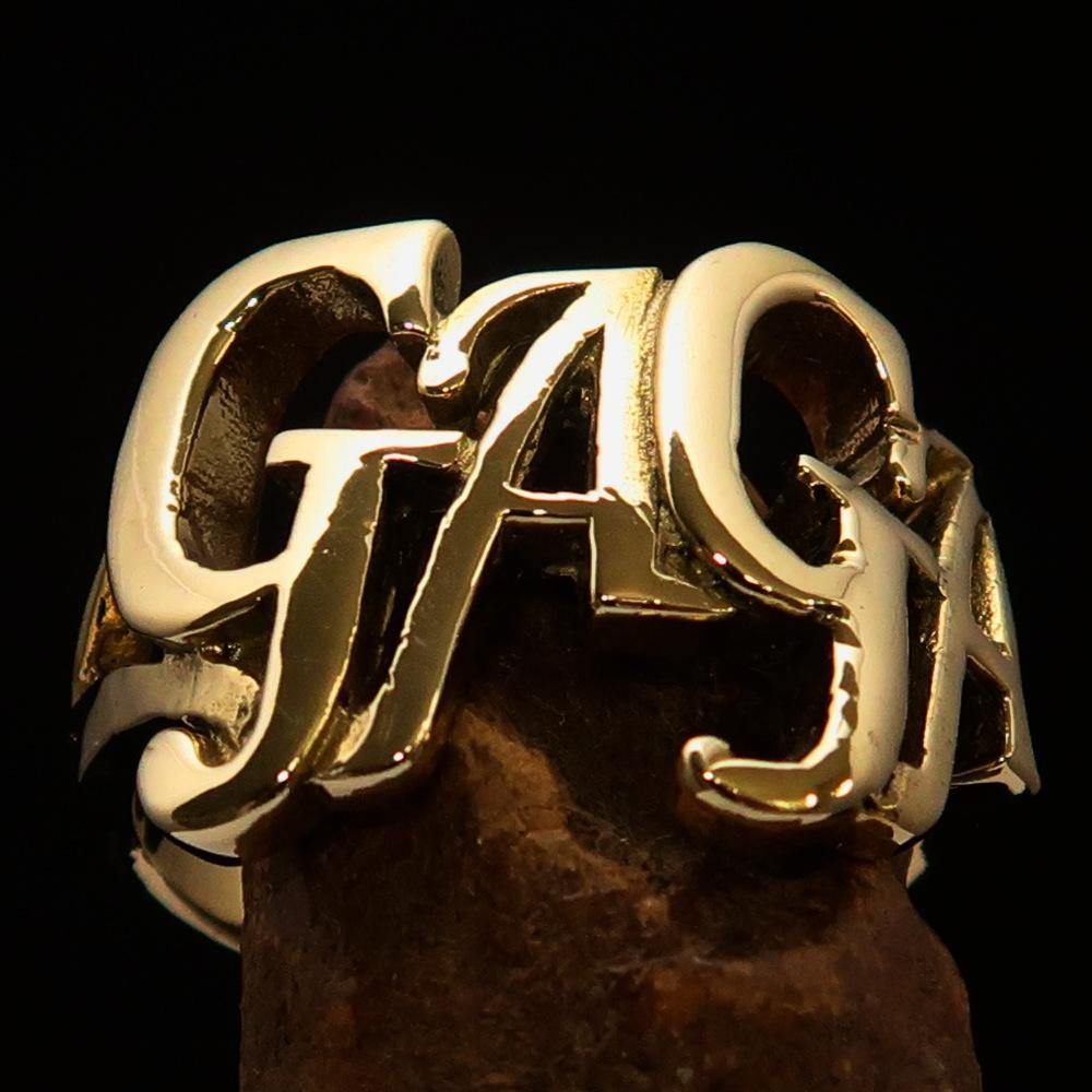 Excellent Crafted Mad Men's Gaga Ring made of solid brass with a mirror polished finish, showcasing its elegant design and craftsmanship.