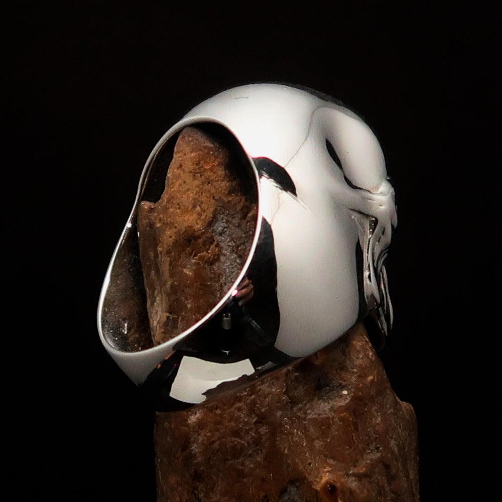 Men's Alien Visitor Ring made of sterling silver featuring an intricate extra-terrestrial face design.