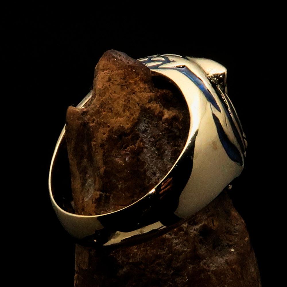 Excellent Crafted Men's Animal Ring featuring a blue Male Tiger design, made of solid brass with intricate detailing.