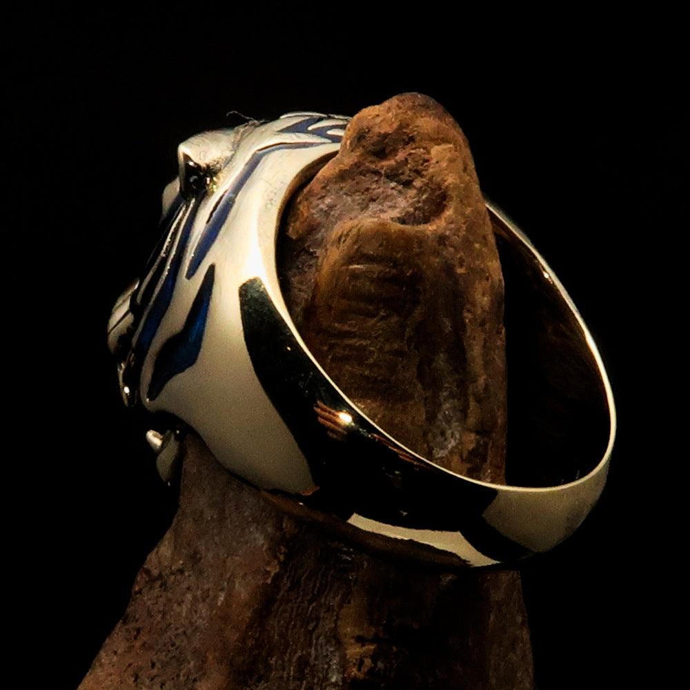 Excellent Crafted Men's Animal Ring featuring a blue Male Tiger design, made of solid brass with intricate detailing.