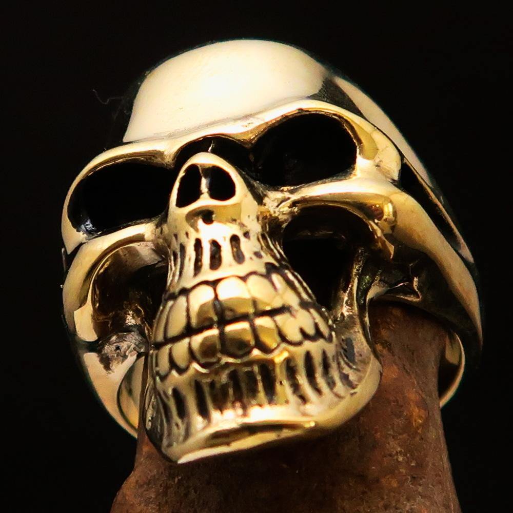 Men's Biker Phantom Skull Ring made of solid brass, featuring a high polished and antiqued finish with a striking skull design.