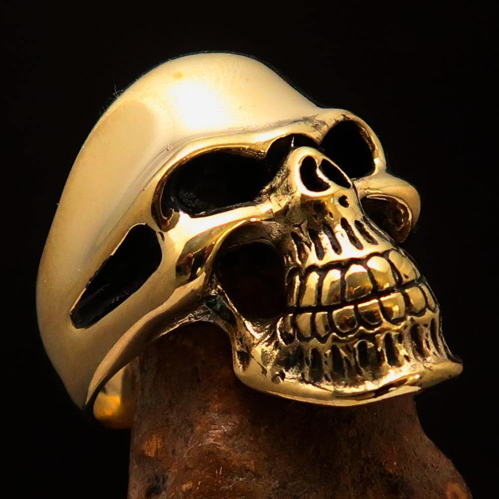 Men's Biker Phantom Skull Ring made of solid brass, featuring a high polished and antiqued finish with a striking skull design.