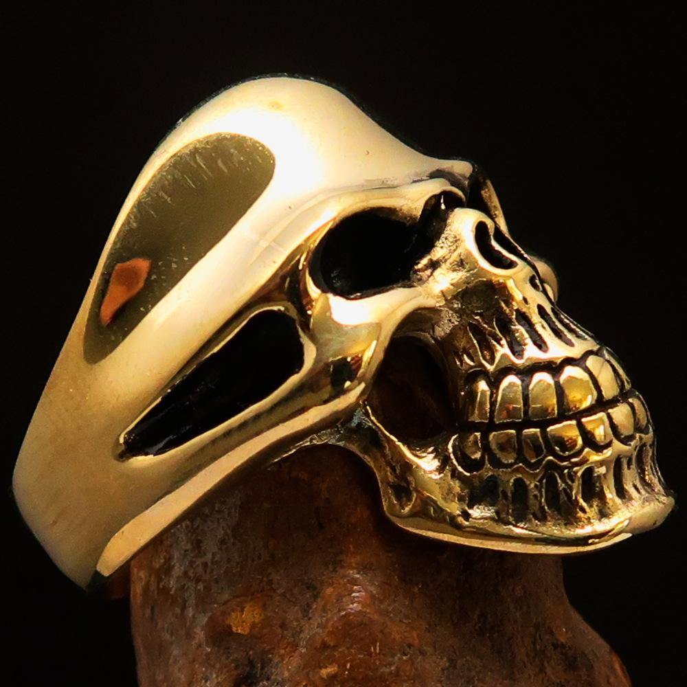 Men's Biker Phantom Skull Ring made of solid brass, featuring a high polished and antiqued finish with a striking skull design.