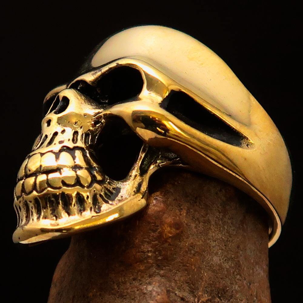 Men's Biker Phantom Skull Ring made of solid brass, featuring a high polished and antiqued finish with a striking skull design.