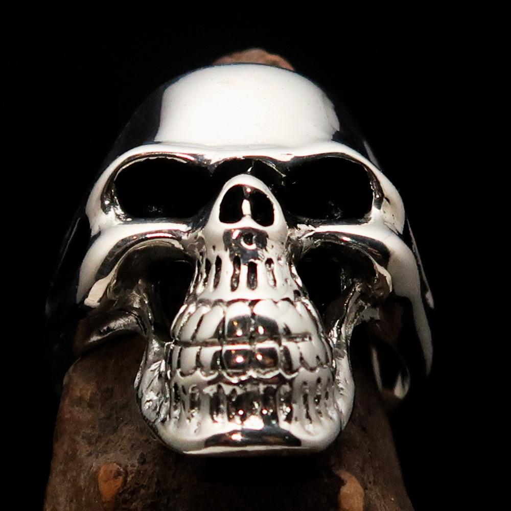 Men's Biker Phantom Skull Ring made of high-quality Sterling Silver 925, featuring a polished and antiqued finish with a unique skull design.