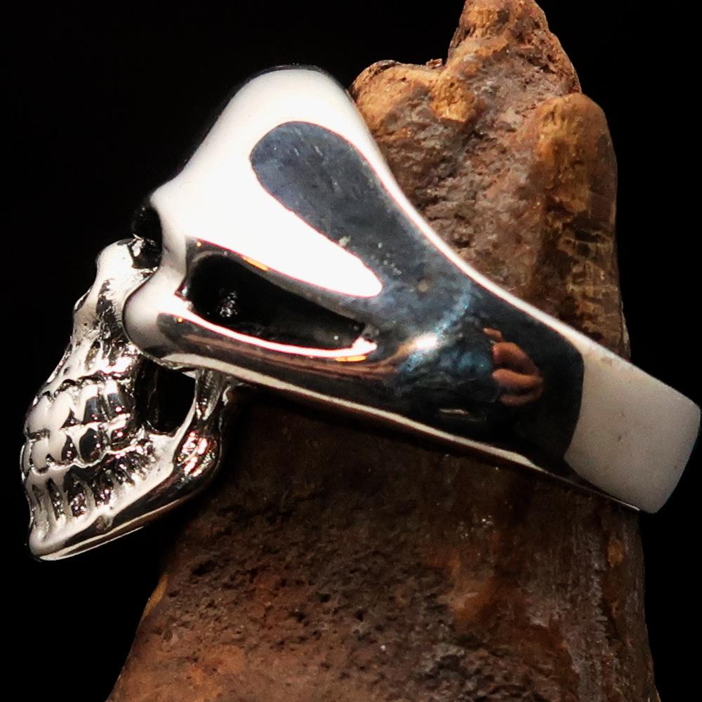 Men's Biker Phantom Skull Ring made of high-quality Sterling Silver 925, featuring a polished and antiqued finish with a unique skull design.