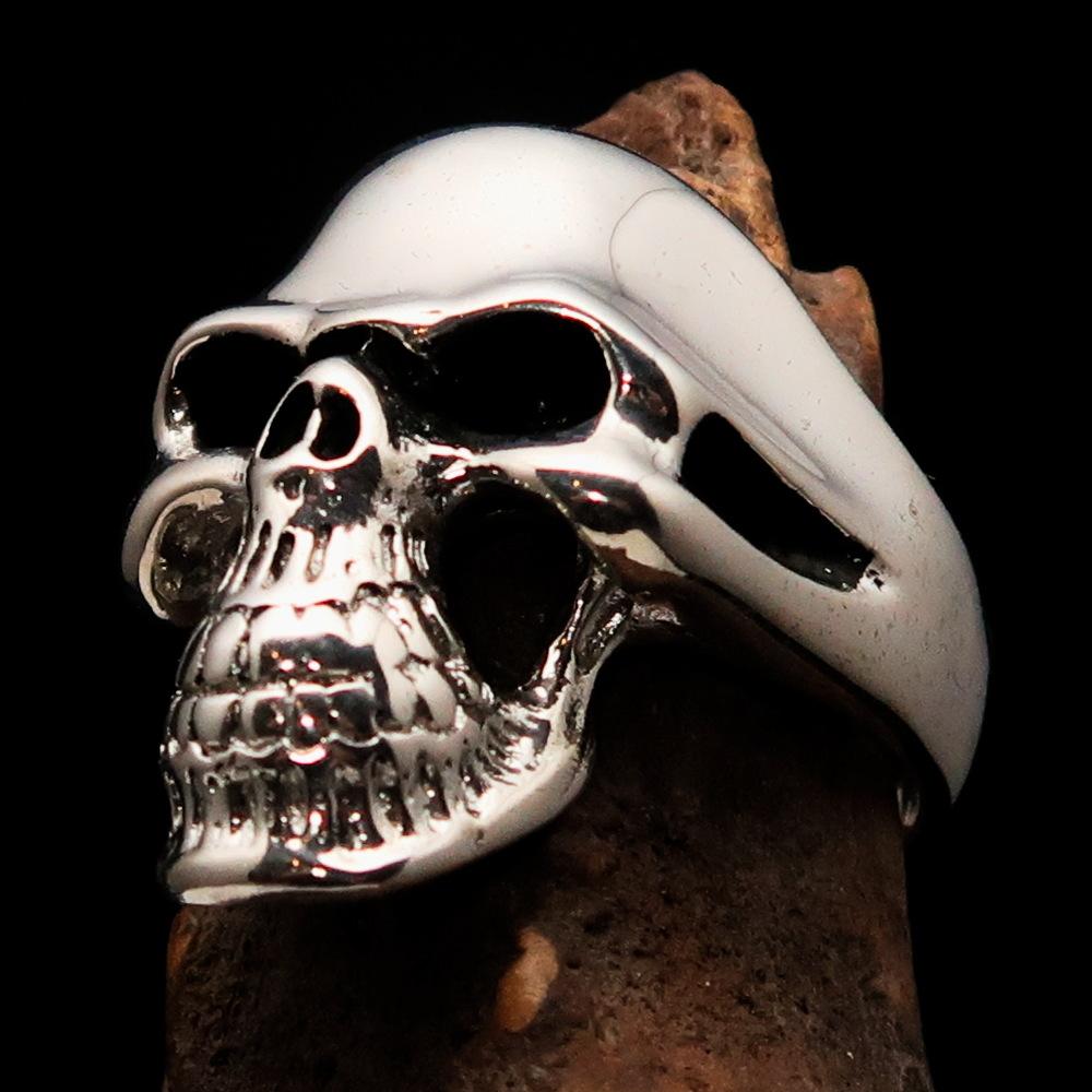 Men's Biker Phantom Skull Ring made of high-quality Sterling Silver 925, featuring a polished and antiqued finish with a unique skull design.