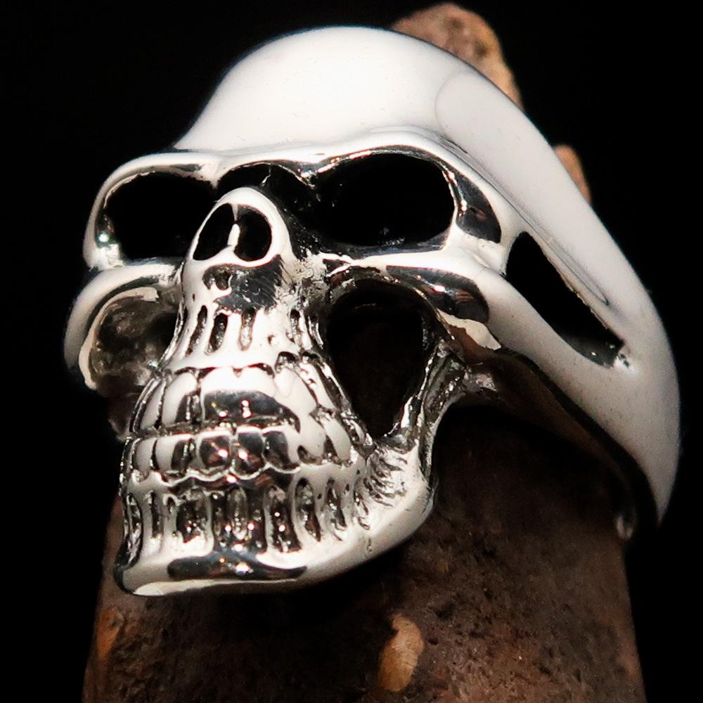 Men's Biker Phantom Skull Ring made of high-quality Sterling Silver 925, featuring a polished and antiqued finish with a unique skull design.