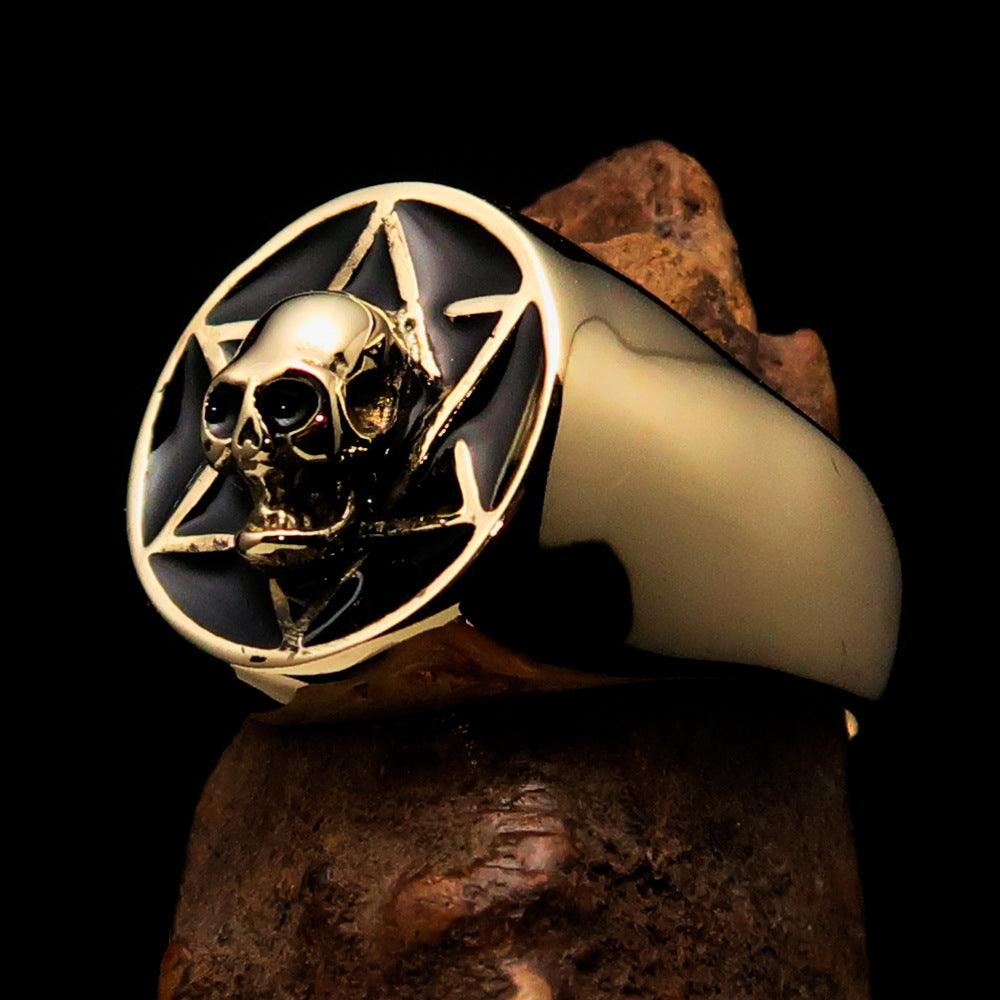 Men's Biker Ring featuring a black Hebrew skull design, crafted from solid brass with a high-polished finish.