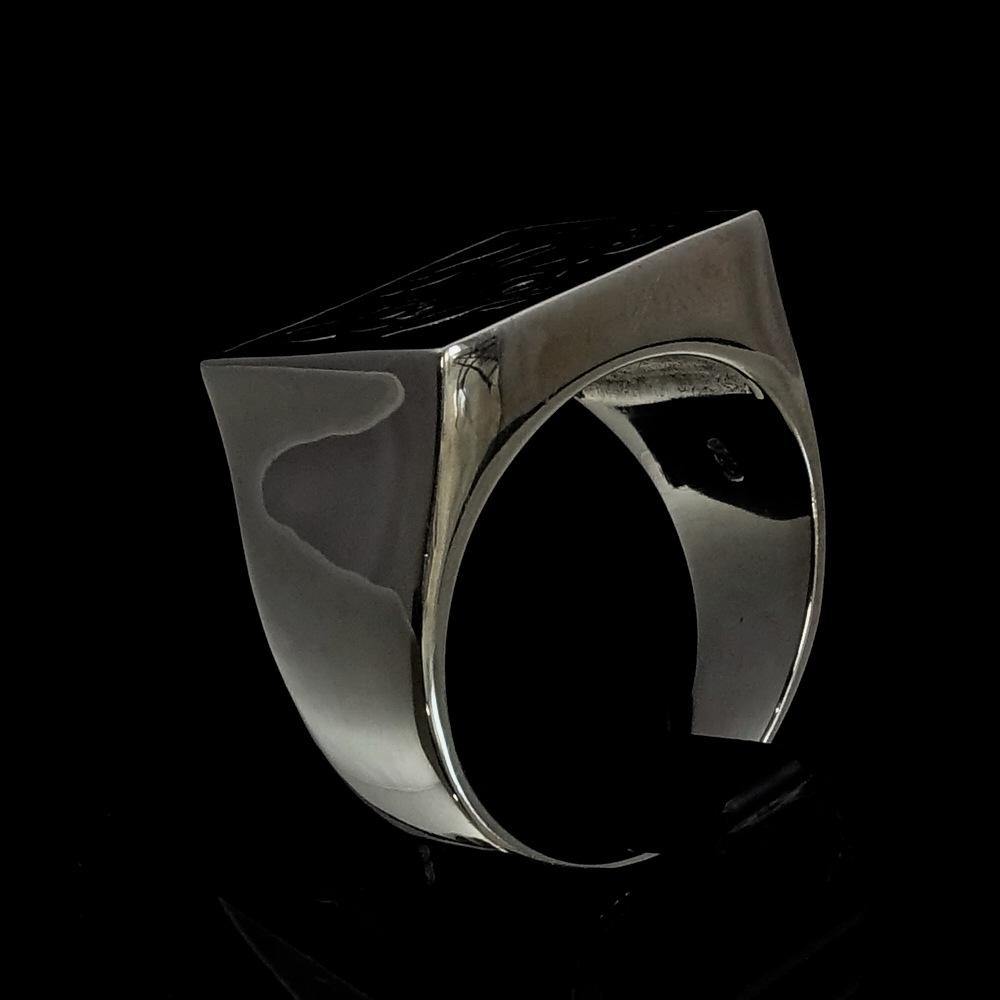 Men's black 3 Monkeys Ring made of high-quality sterling silver with a polished finish and black enamel detailing.