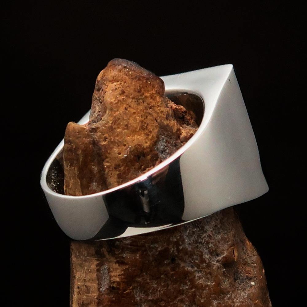 Men's black lucky number 13 ring made of sterling silver with a polished finish and black enamel inlay.