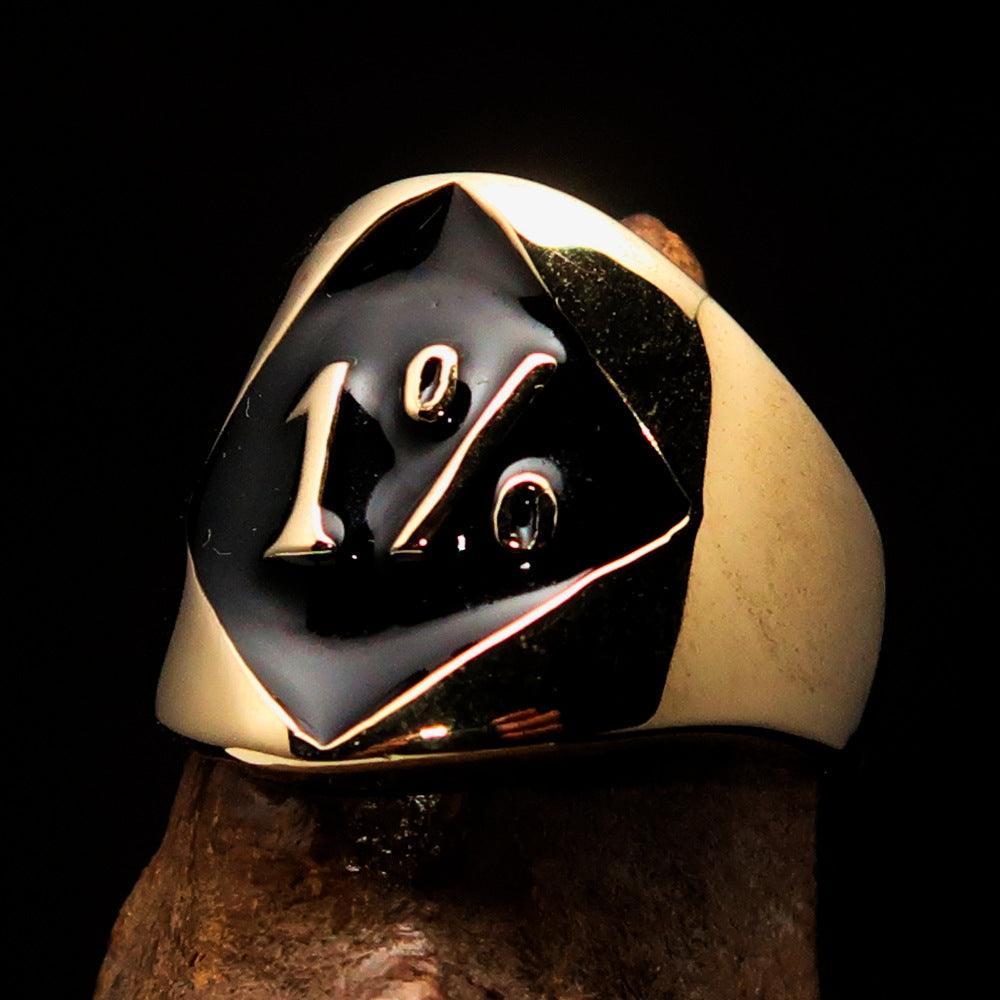 Men's black outlaw biker ring made of solid brass with a high-polished finish and black enamel, showcasing a stylish design for bikers.