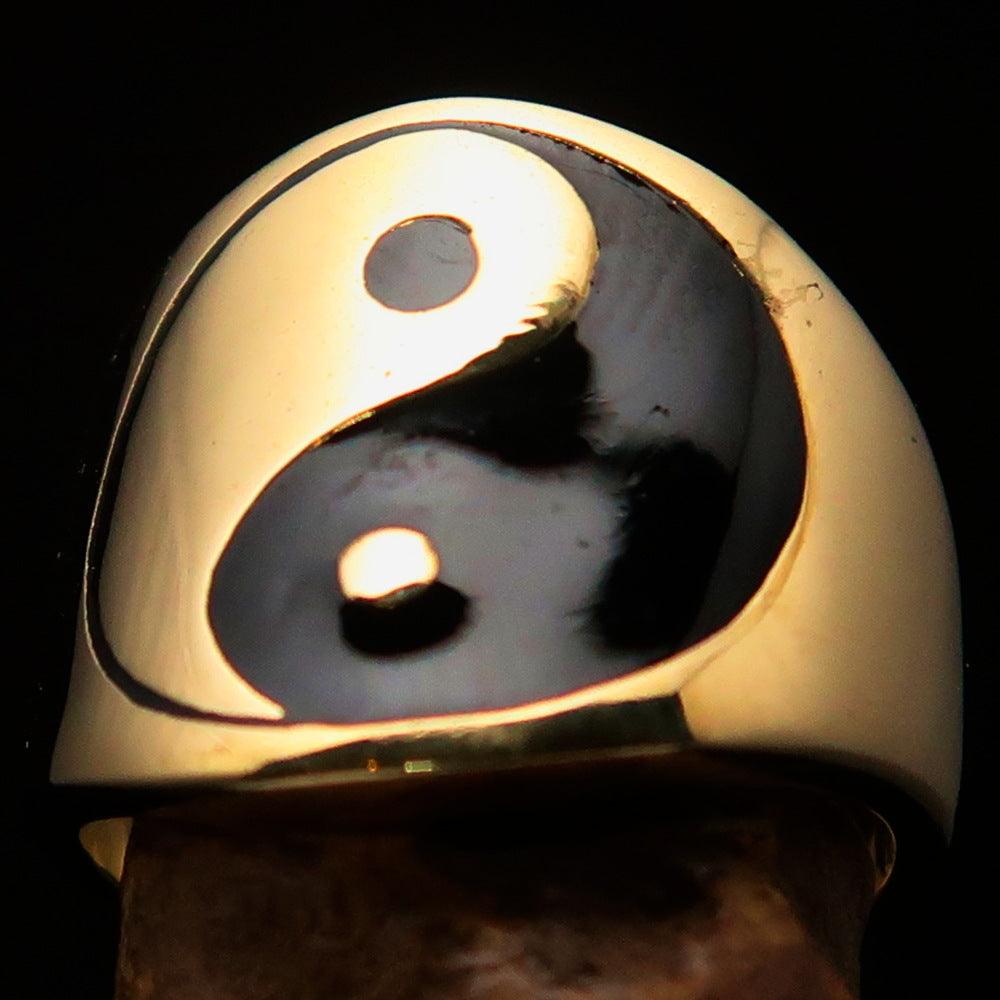 Men's black Yin Yang pinky ring made of solid brass with high-polished finish and black enamel inlay.