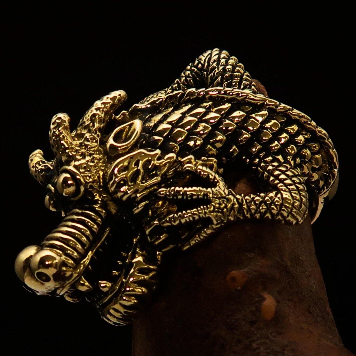 Men's Dragon Ring made of solid brass with intricate dragon design and antique finish.