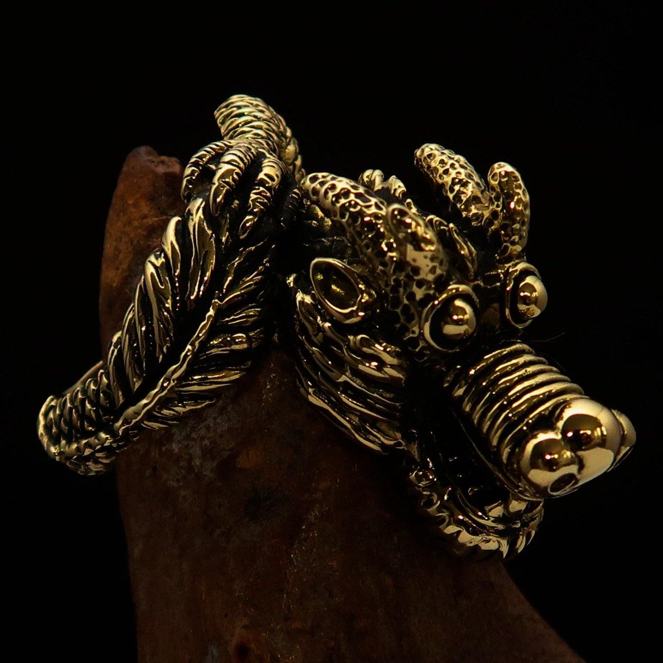 Men's Dragon Ring made of solid brass with intricate dragon design and antique finish.