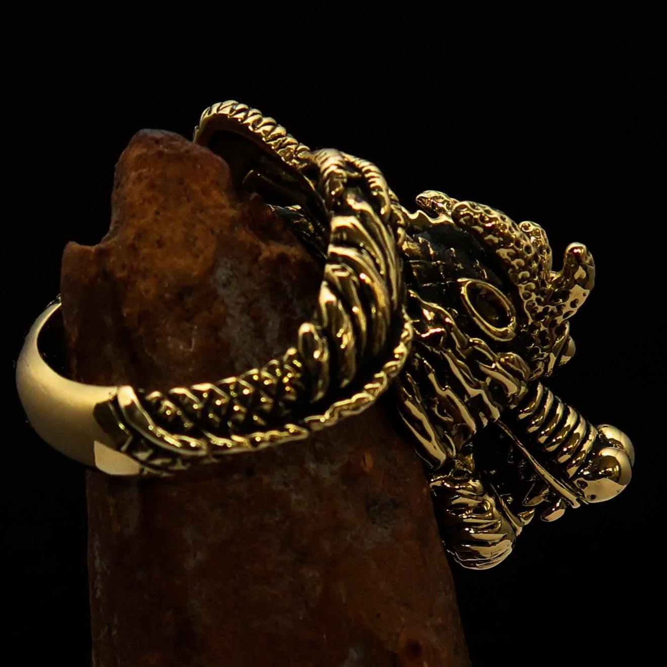 Men's Dragon Ring made of solid brass with intricate dragon design and antique finish.