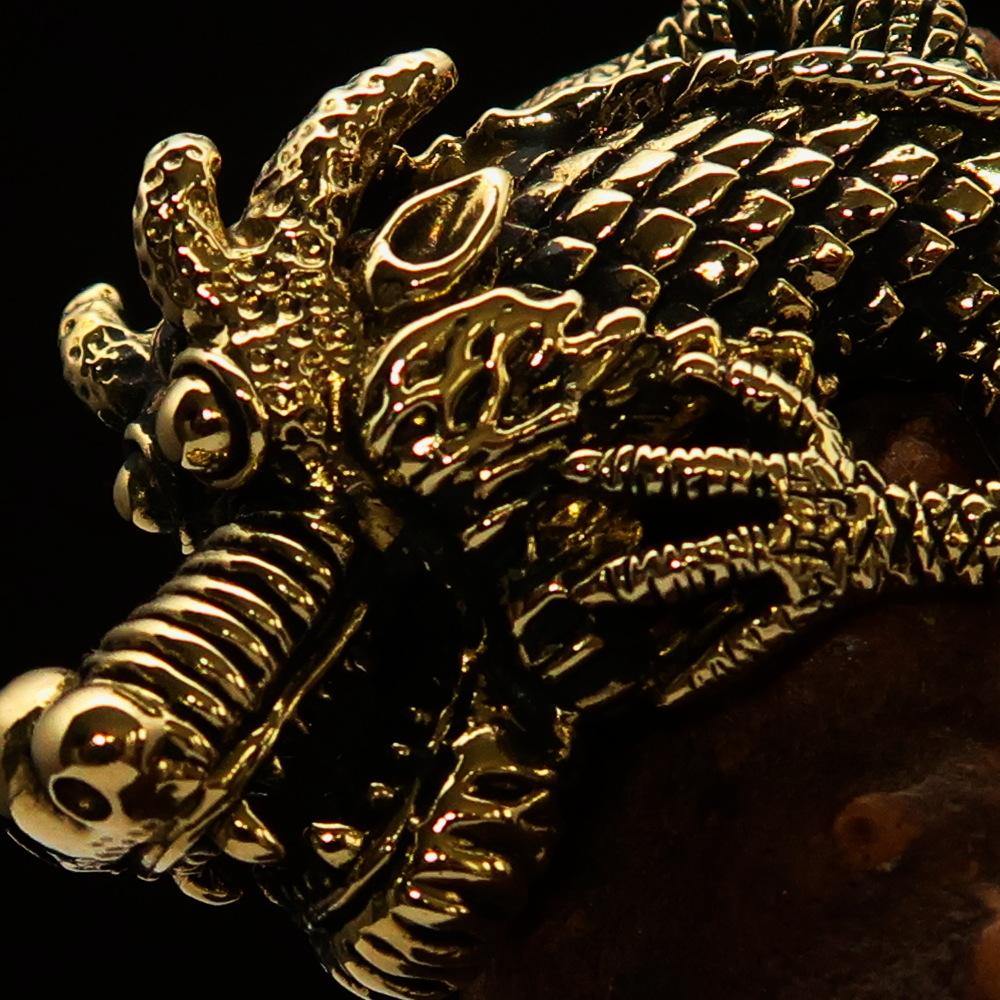 Men's Dragon Ring made of solid brass with intricate dragon design and antique finish.