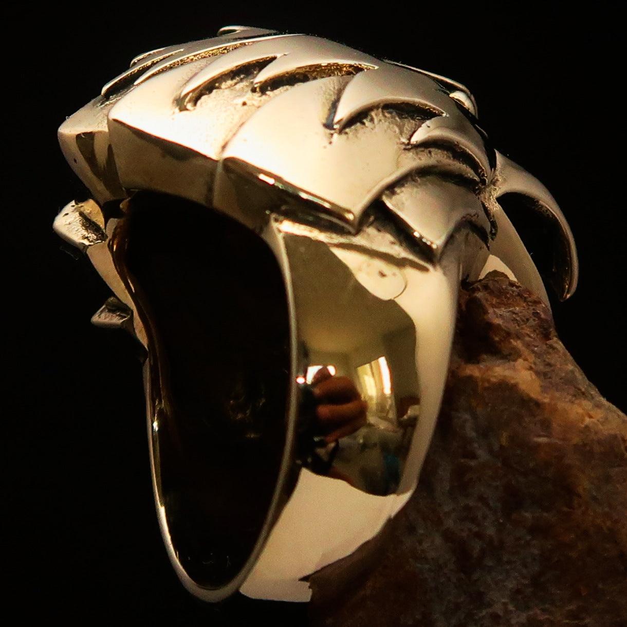 Men's Falcon Hawk Head Ring made of antiqued brass, featuring a detailed falcon head design, showcasing elegance and strength.