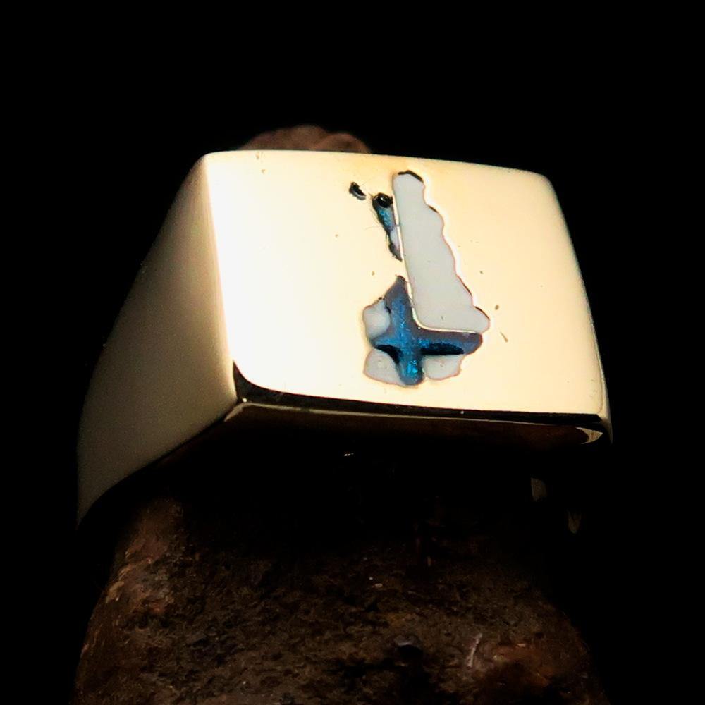 Men's Finnish National Flag Ring made of solid brass with high polish finish and enamel, featuring engraved RCRN logo.