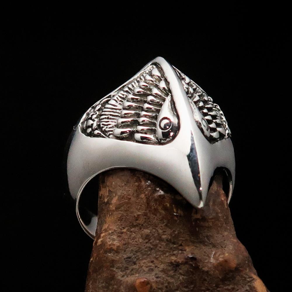 Men's Firebird Ring made of Sterling Silver featuring an ancient Phoenix design, polished and antiqued finish.