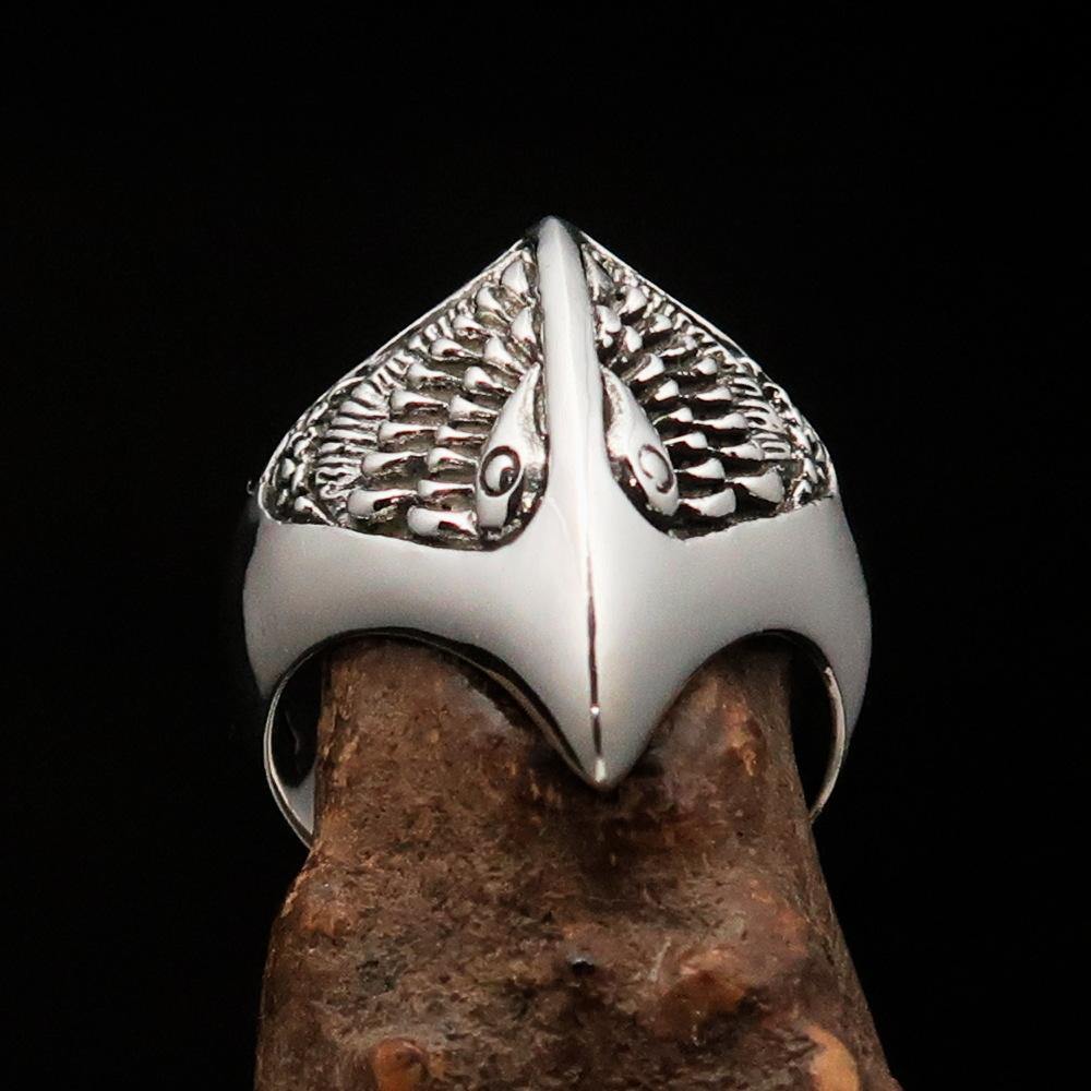 Men's Firebird Ring made of Sterling Silver featuring an ancient Phoenix design, polished and antiqued finish.