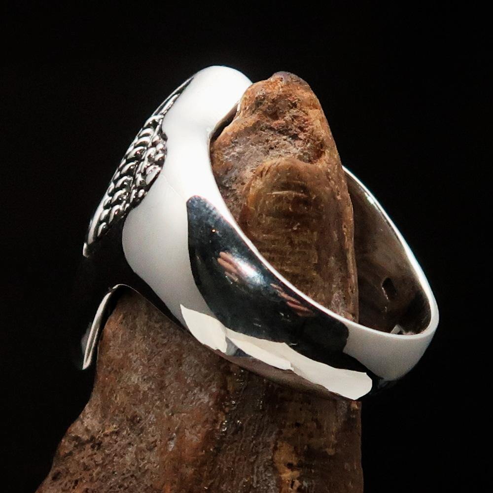 Men's Firebird Ring made of Sterling Silver featuring an ancient Phoenix design, polished and antiqued finish.