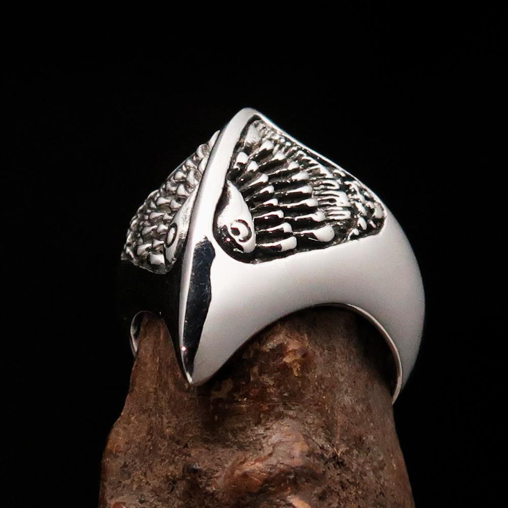 Men's Firebird Ring made of Sterling Silver featuring an ancient Phoenix design, polished and antiqued finish.