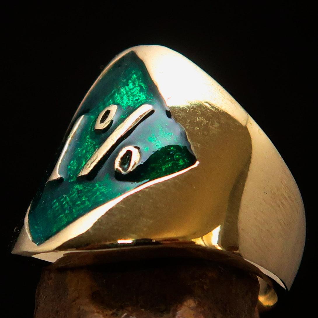 Men's green Outlaw Biker Ring made of solid brass with high polish and enamel finish, featuring a diamond accent.