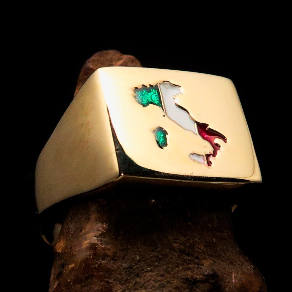 Men's Italian Flag Ring made of solid brass with high polish finish and enamel detailing, featuring the RCRN logo.