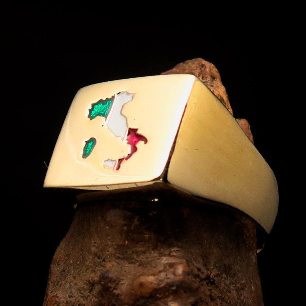 Men's Italian Flag Ring made of solid brass with high polish finish and enamel detailing, featuring the RCRN logo.