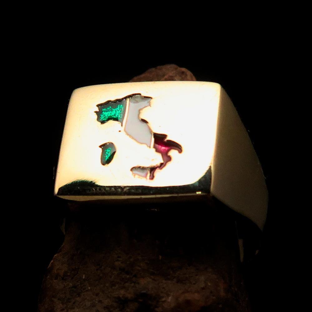 Men's Italian Flag Ring made of solid brass with high polish finish and enamel detailing, featuring the RCRN logo.