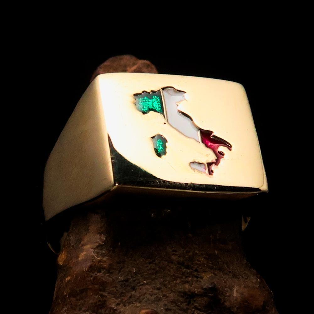 Men's Italian Flag Ring made of solid brass with high polish finish and enamel detailing, featuring the RCRN logo.