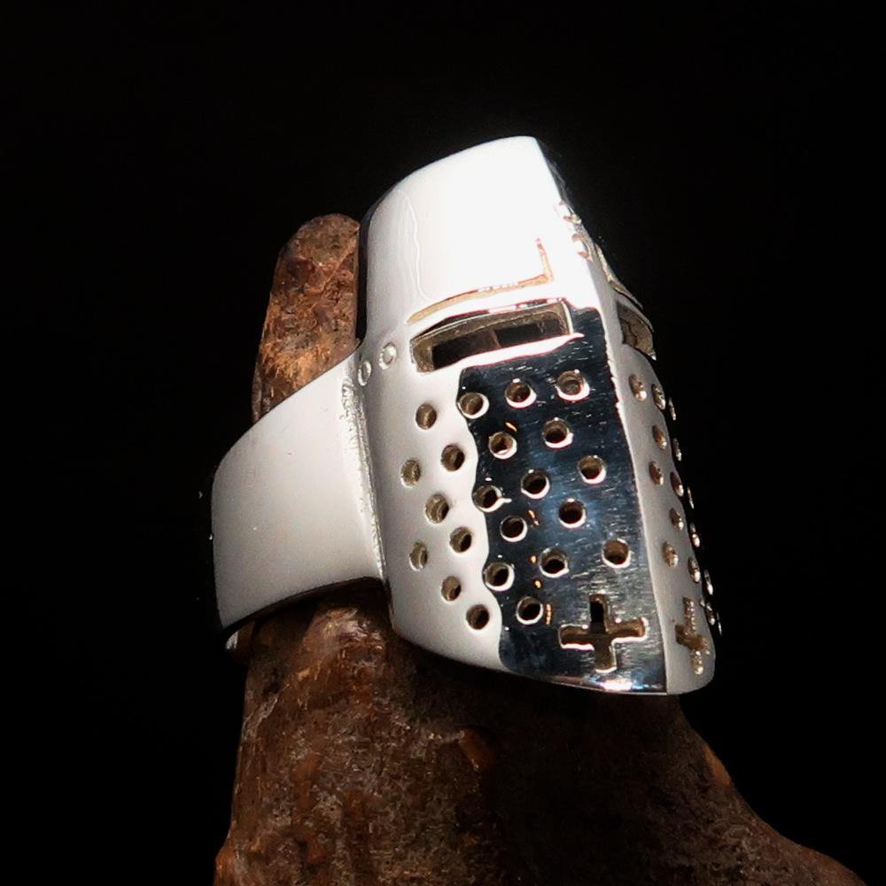 Men's Medieval Ring featuring a Templar Knight Helmet, crafted from solid sterling silver with a polished finish.