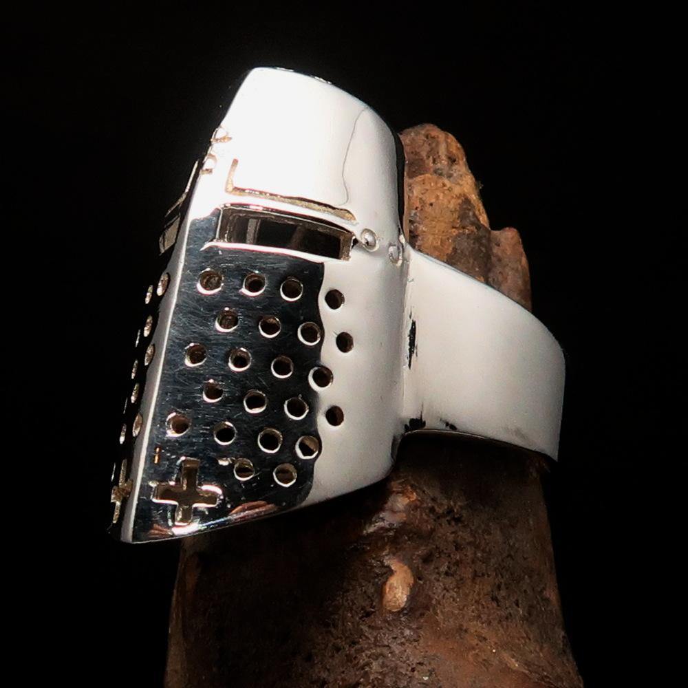 Men's Medieval Ring featuring a Templar Knight Helmet, crafted from solid sterling silver with a polished finish.