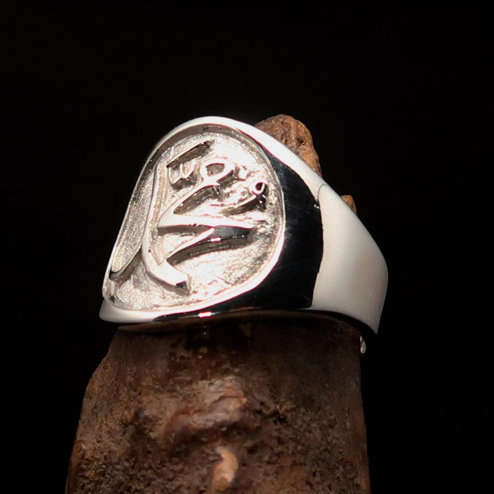 Men's Muhammad Muslim Ring in two-tone sterling silver with high polished and matte finish, showcasing its elegant design and 925 hallmark.