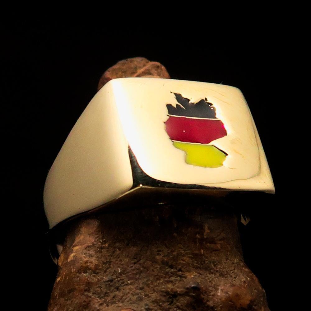 Men's National Flag Ring Germany made of solid brass with high polish and vibrant enamel design, showcasing the German flag.