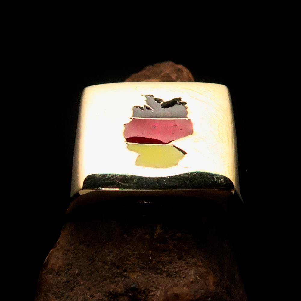 Men's National Flag Ring Germany made of solid brass with high polish and vibrant enamel design, showcasing the German flag.