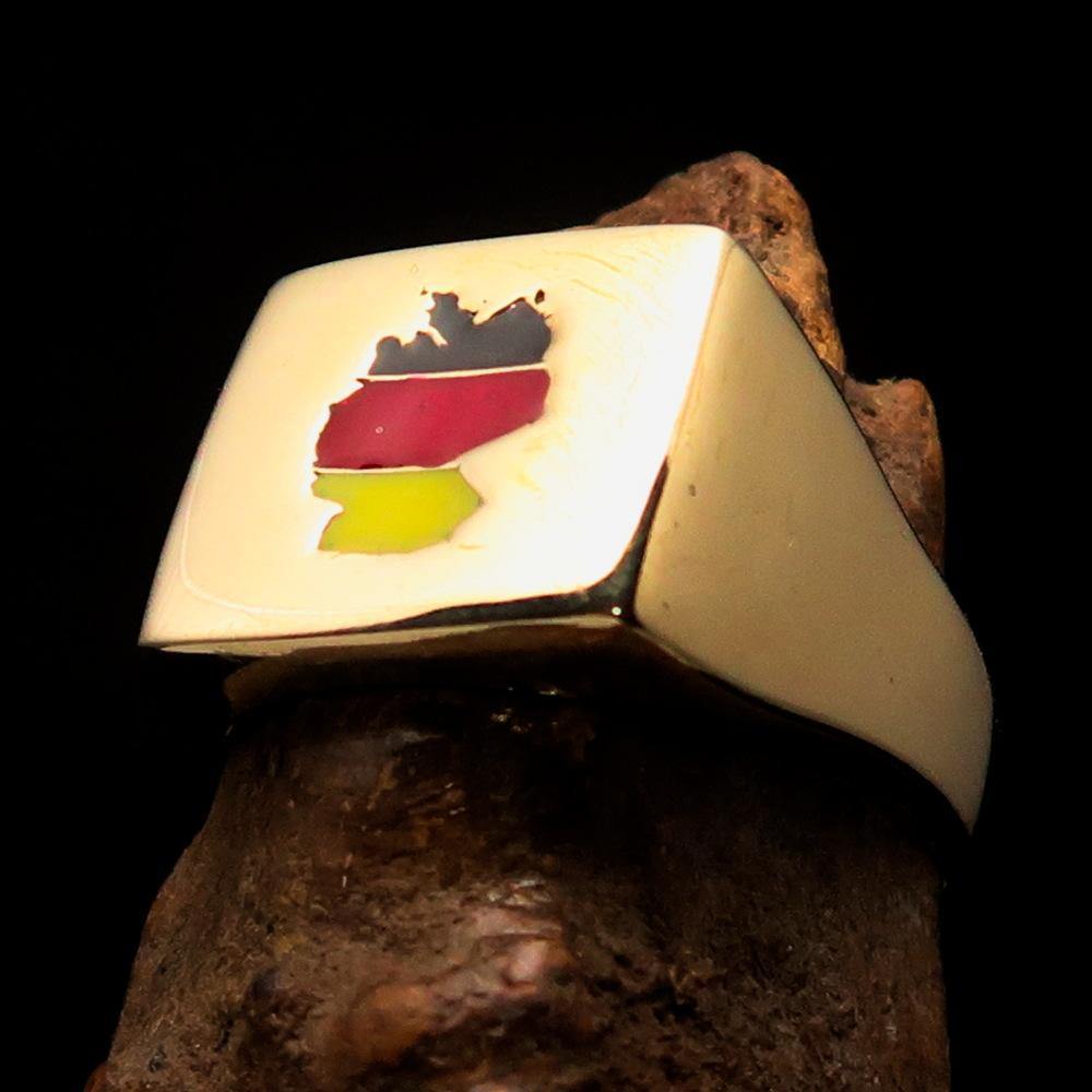 Men's National Flag Ring Germany made of solid brass with high polish and vibrant enamel design, showcasing the German flag.