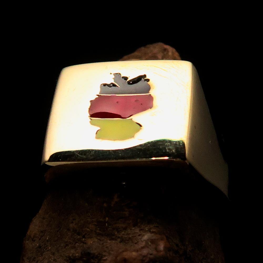 Men's National Flag Ring Germany made of solid brass with high polish and vibrant enamel design, showcasing the German flag.