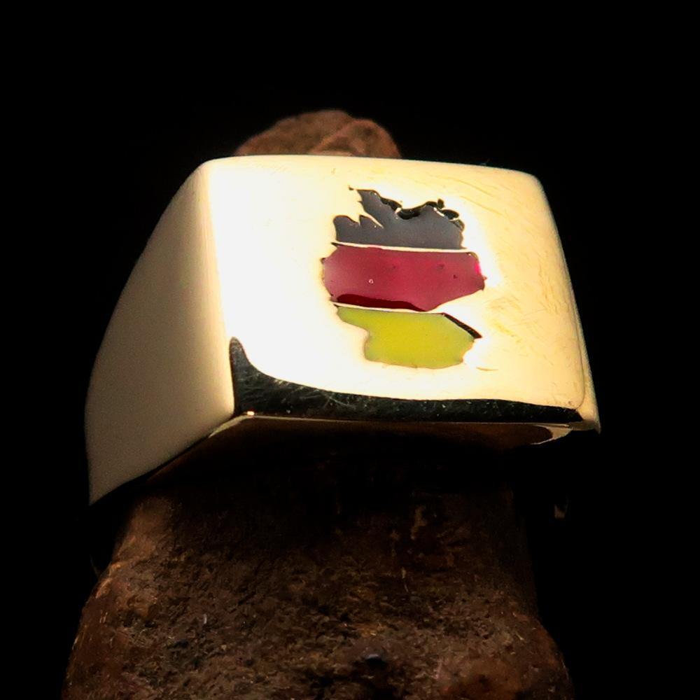 Men's National Flag Ring Germany made of solid brass with high polish and vibrant enamel design, showcasing the German flag.