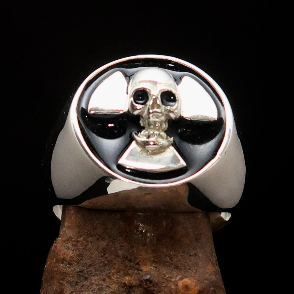 Men's Radioactive Skull Ring in black enamel and sterling silver, featuring a polished finish and intricate skull design.