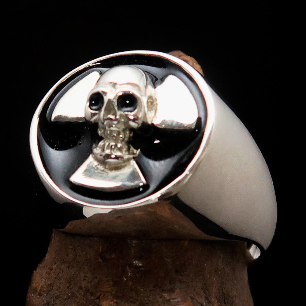 Men's Radioactive Skull Ring in black enamel and sterling silver, featuring a polished finish and intricate skull design.